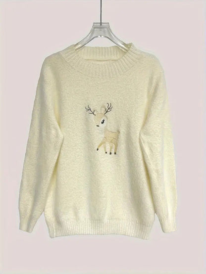 VogeLuxe | Pull col roulé brodé motif cerf pour femme 6