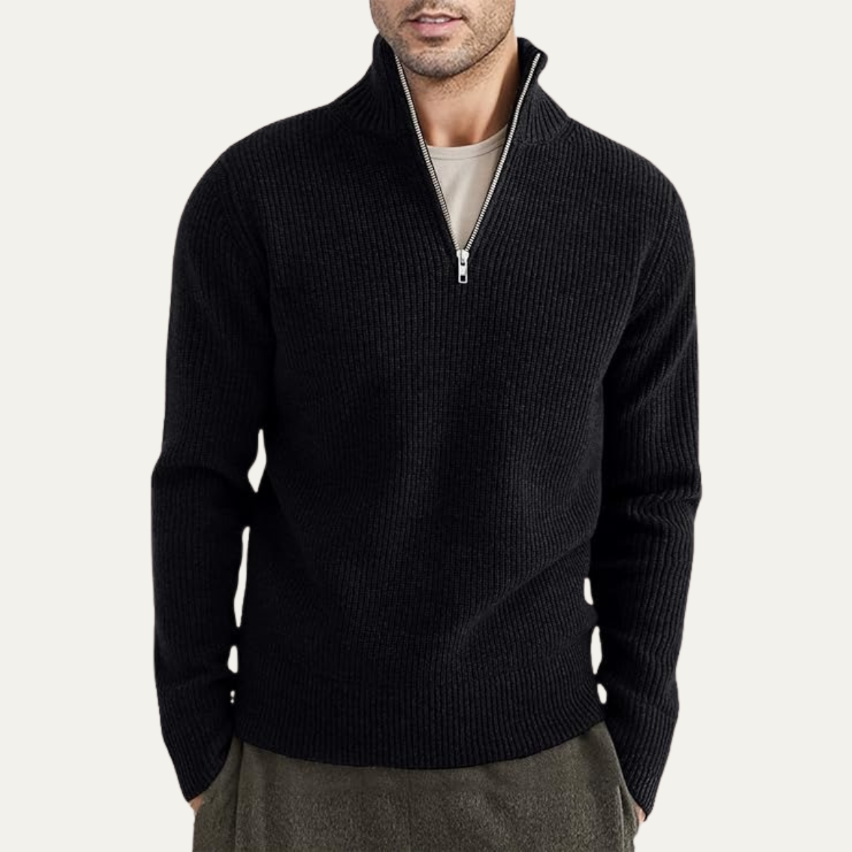 Pull Homme Côtelé Col Zippé Sport - PanierRoyale