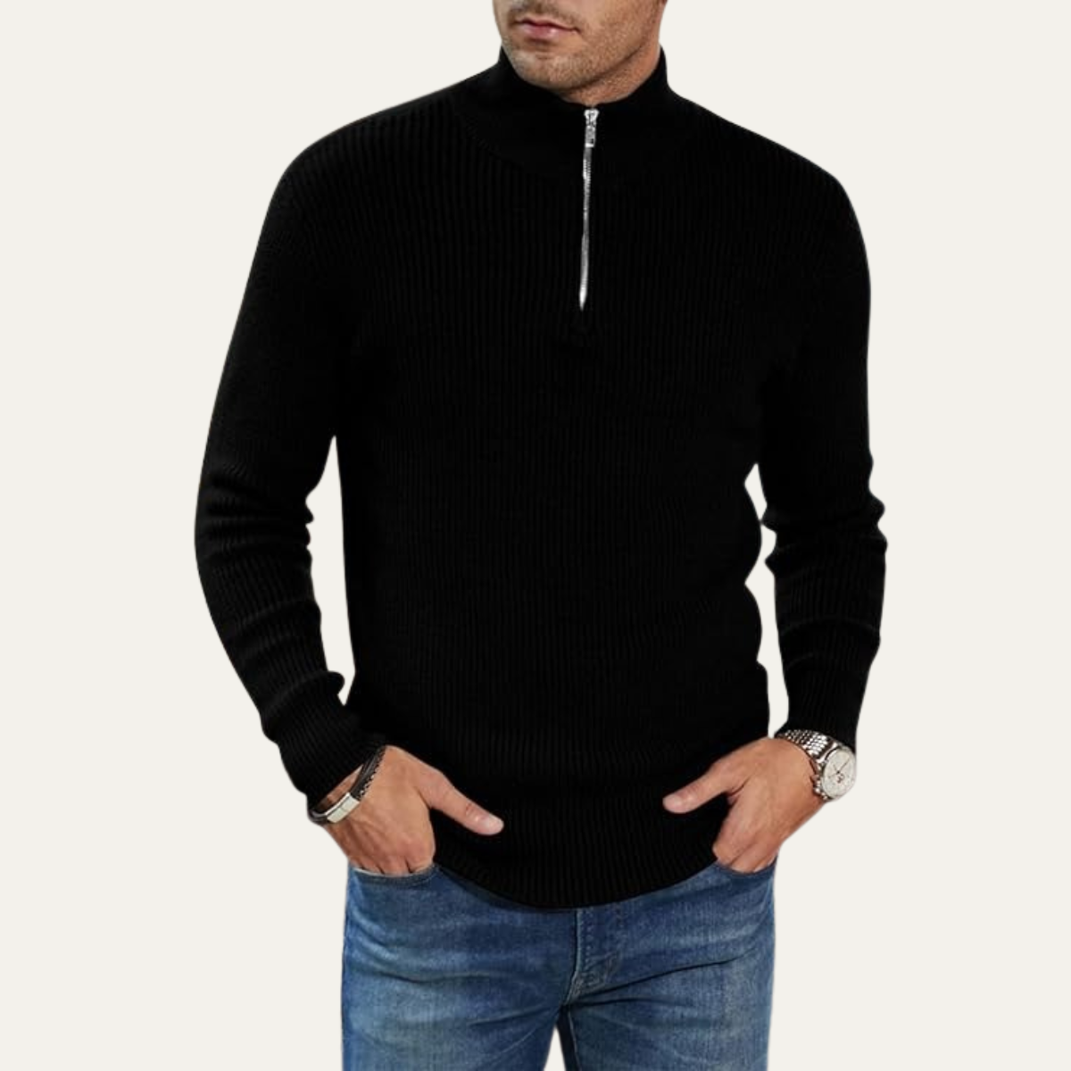 VogeLuxe | Pull côtelé à col zippé pour homme 5