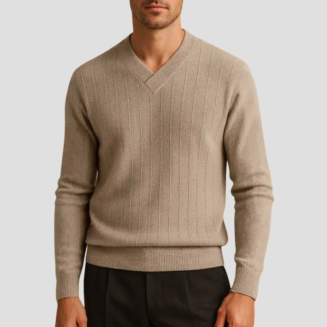 VogeLuxe | Pull côtelé classique à col en V pour homme 0