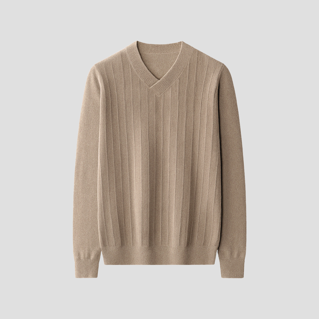 VogeLuxe | Pull côtelé classique à col en V pour homme 1