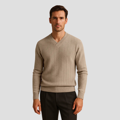 VogeLuxe | Pull côtelé classique à col en V pour homme 2