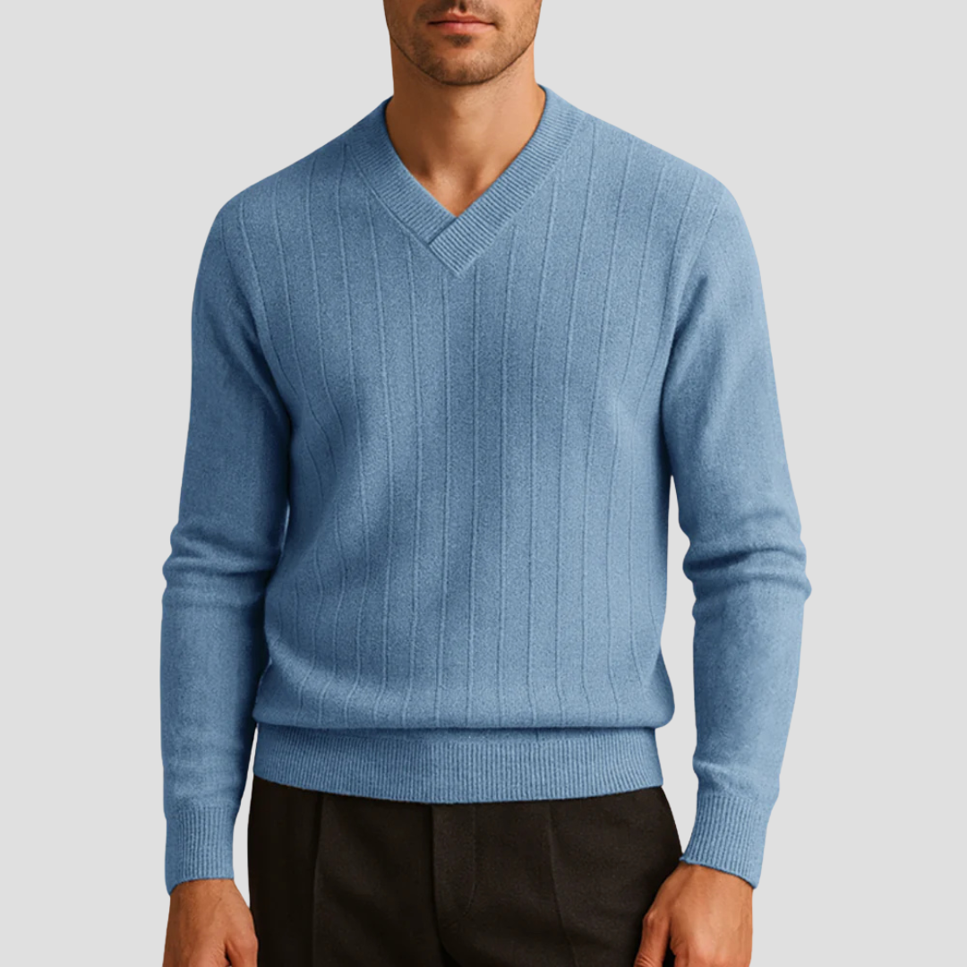 VogeLuxe | Pull côtelé classique à col en V pour homme 4