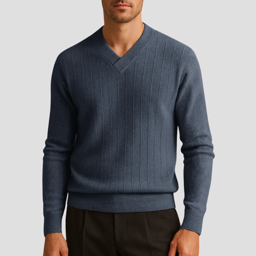 VogeLuxe | Pull côtelé classique à col en V pour homme 5