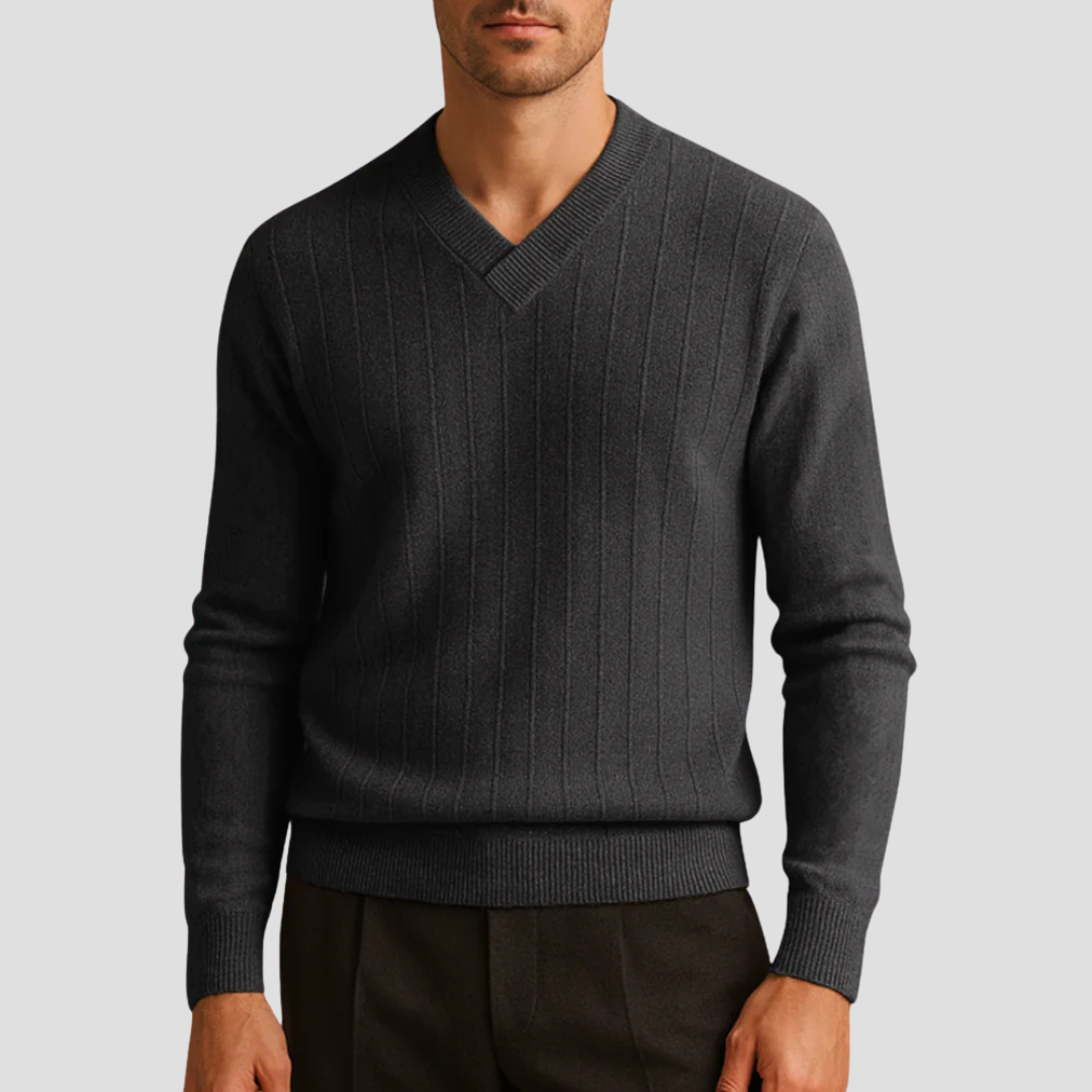 VogeLuxe | Pull côtelé classique à col en V pour homme 7