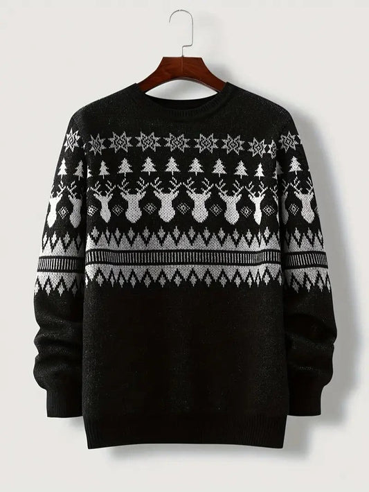 VogeLuxe | Pull d'hiver en maille Fair Isle à motif rennes pour homme 0