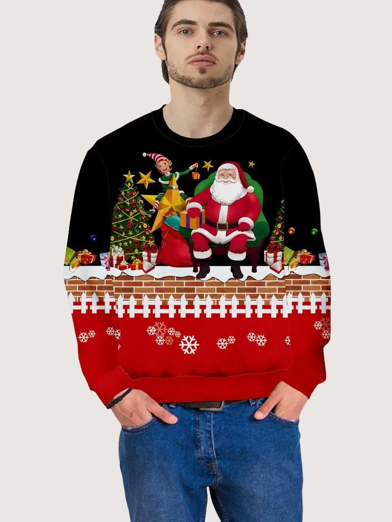 VogeLuxe | Pull de Noël pour homme avec cheminée et Père Noël 2