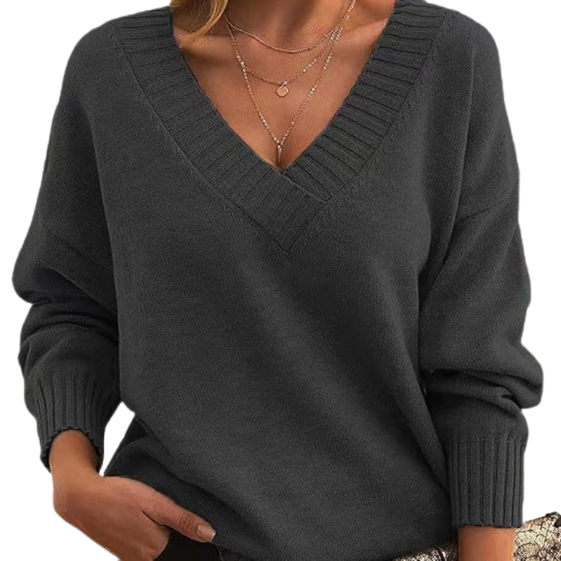 VogeLuxe | Pull en maille à col V profond et coupe décontractée pour femme 0