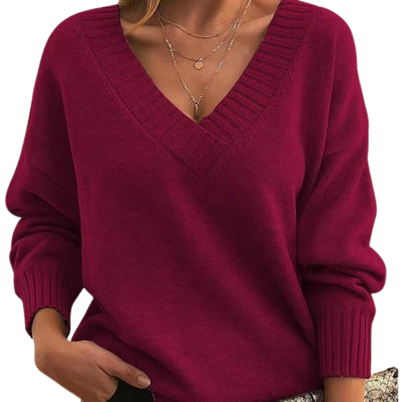 VogeLuxe | Pull en maille à col V profond et coupe décontractée pour femme 2