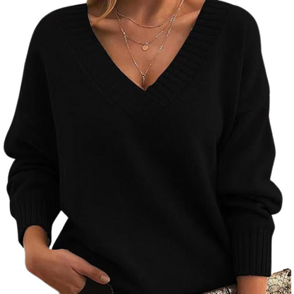 Pull Femme Col V Décontracté et Élégant