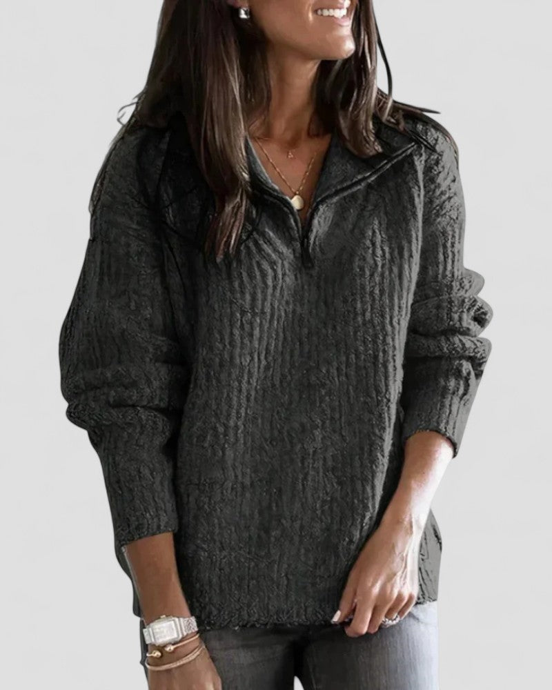 Pull Femme Col Zippé Doux et Confortable
