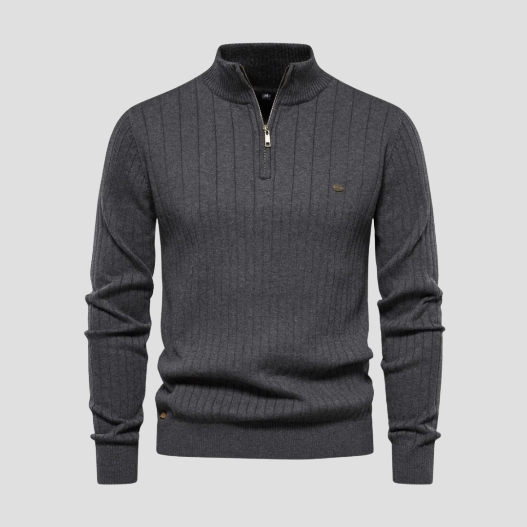 VogeLuxe | Pull en maille côtelée à col zippé pour homme 2