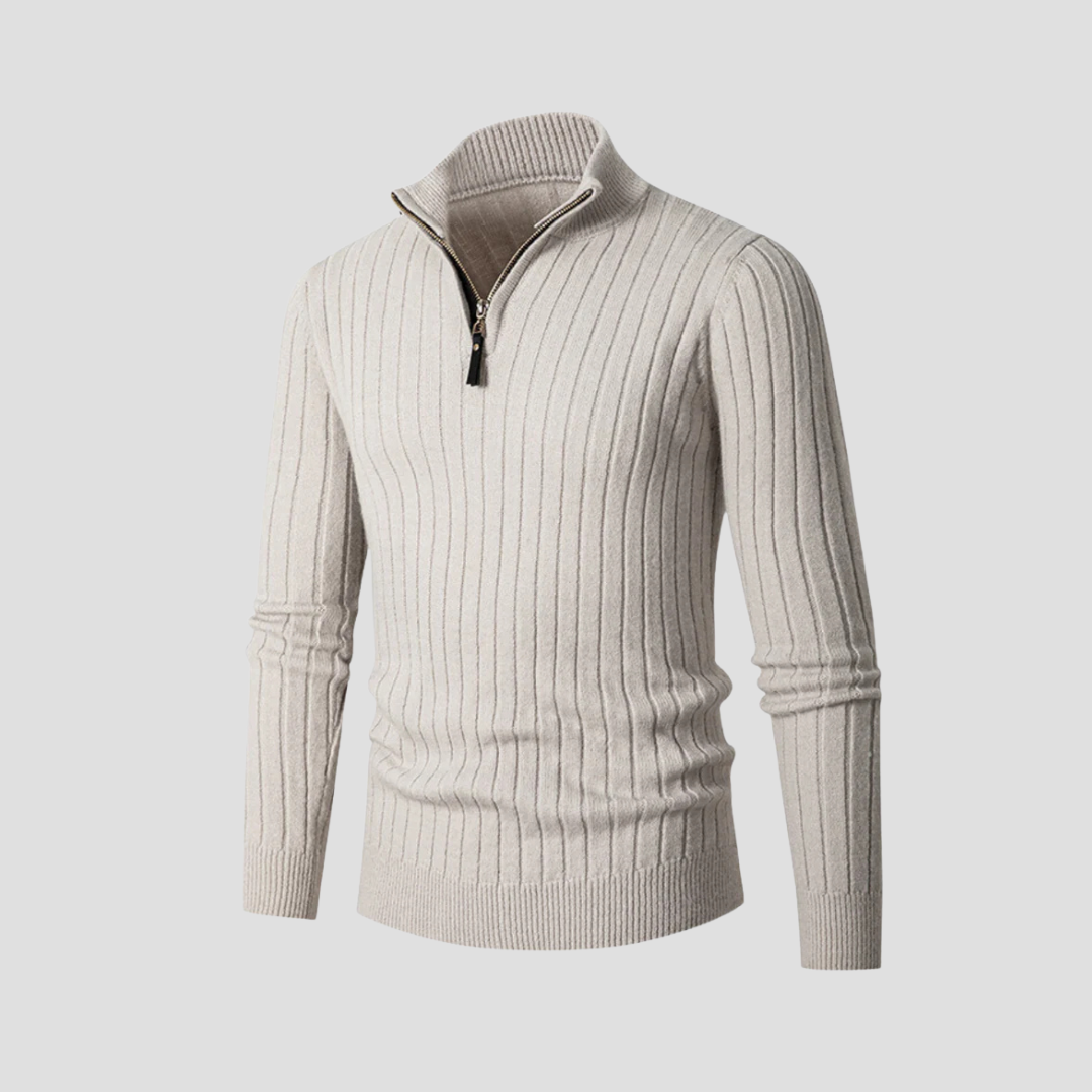 VogeLuxe | Pull en maille côtelée verticale à quart de zip pour homme 1