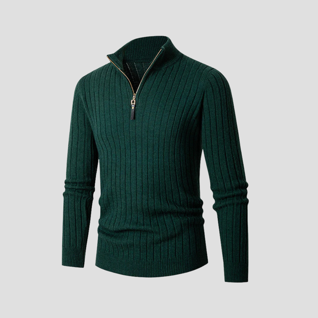 Pull Homme Côtelé à Zip pour Hiver