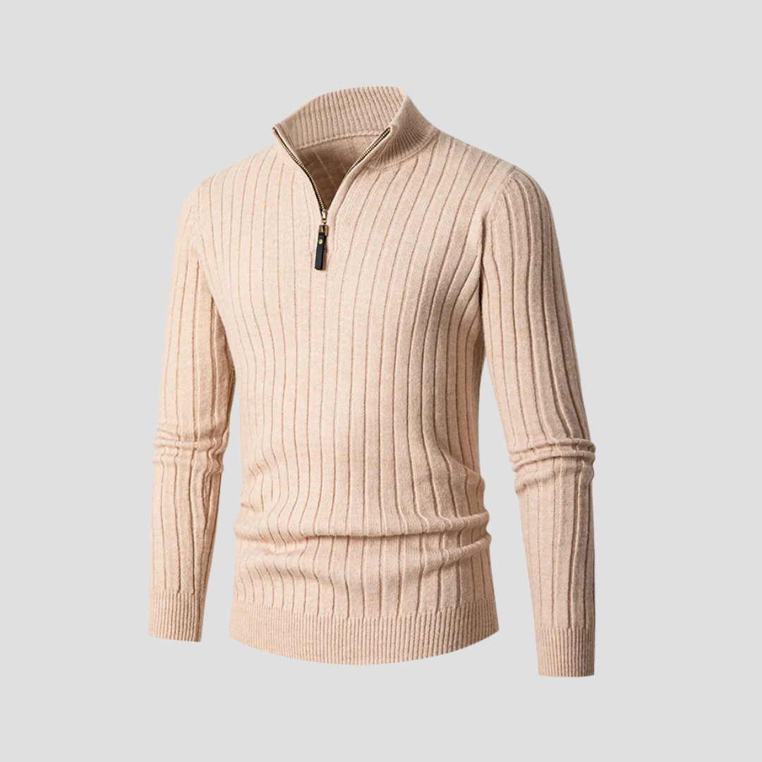 VogeLuxe | Pull en maille côtelée verticale à quart de zip pour homme 5