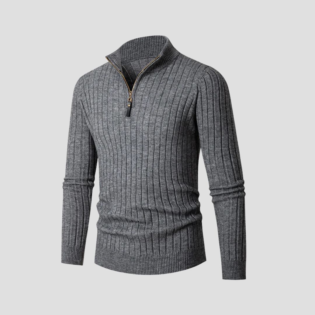 VogeLuxe | Pull en maille côtelée verticale à quart de zip pour homme 6