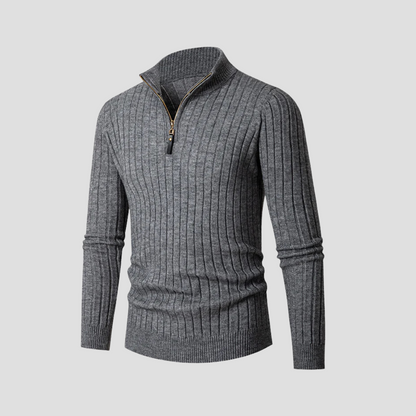 VogeLuxe | Pull en maille côtelée verticale à quart de zip pour homme 6