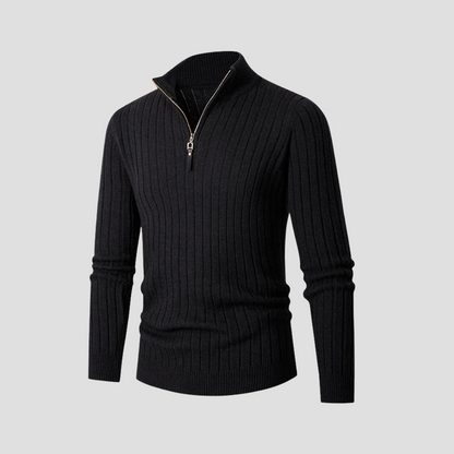 VogeLuxe | Pull en maille côtelée verticale à quart de zip pour homme 7
