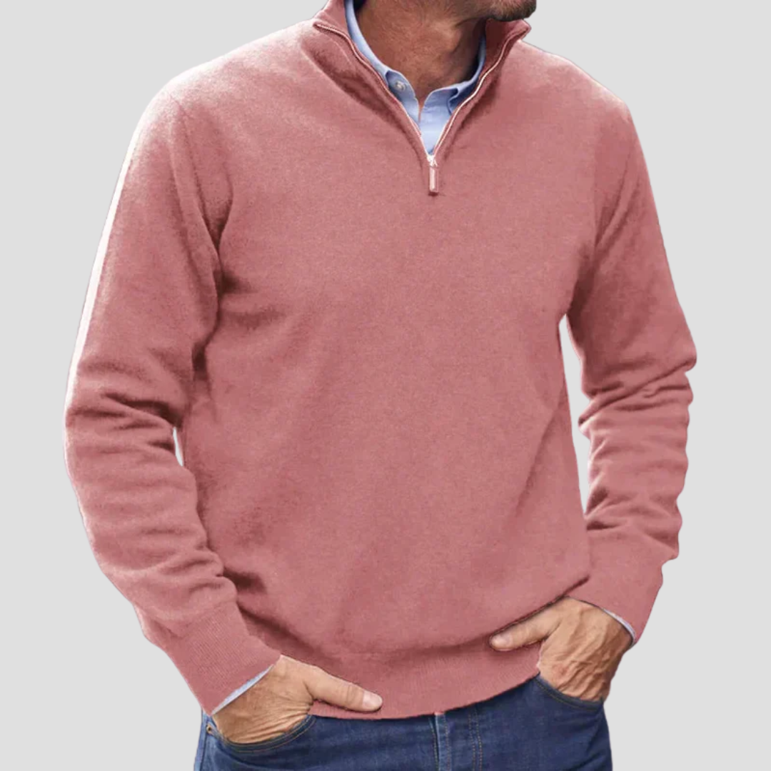 Pull Homme Col Zippé Fines Mailles