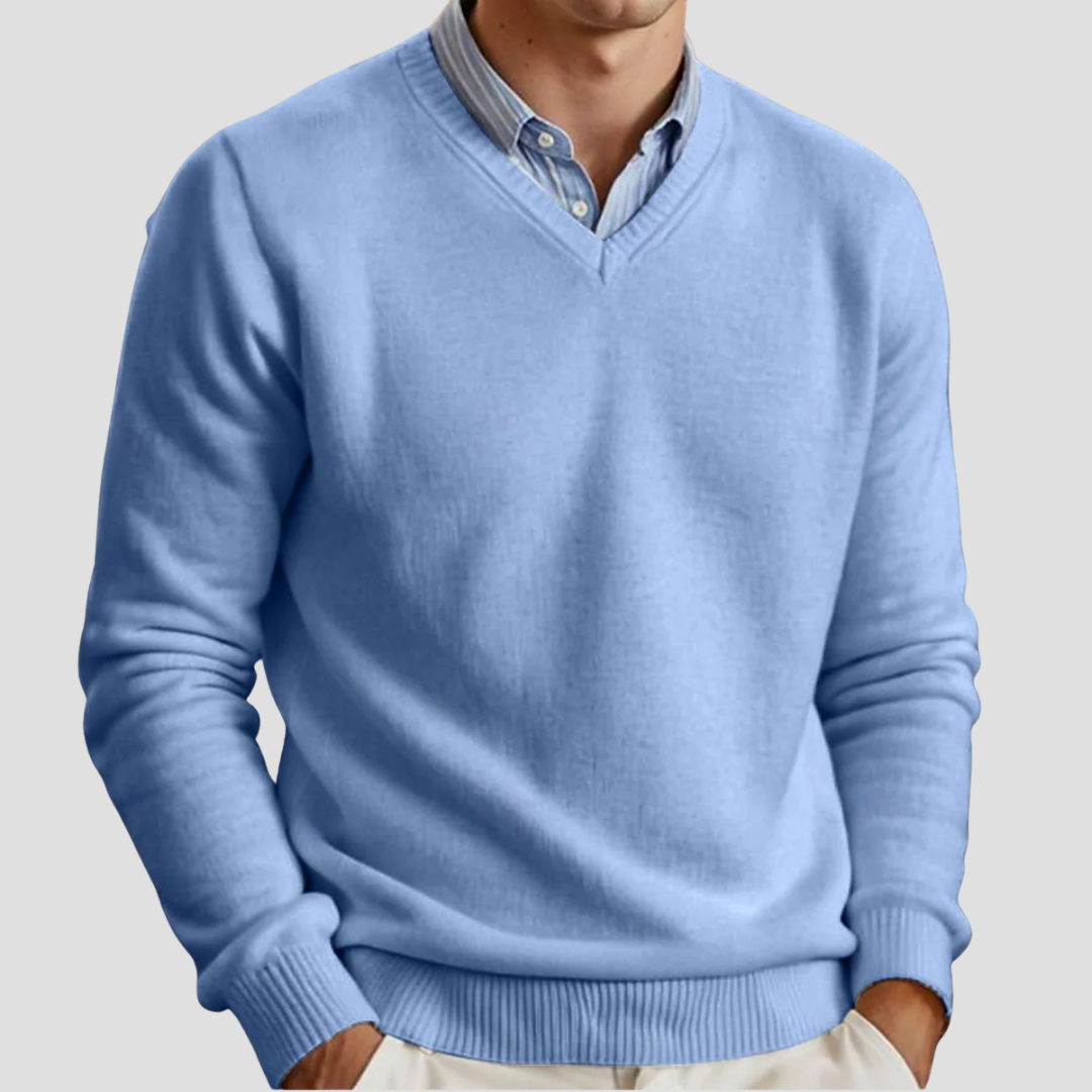 VogeLuxe | Pull en maille fine classique à col en V pour homme 6