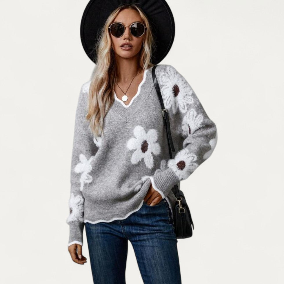 VogeLuxe | Pull en maille fleurie oversize pour femme 0