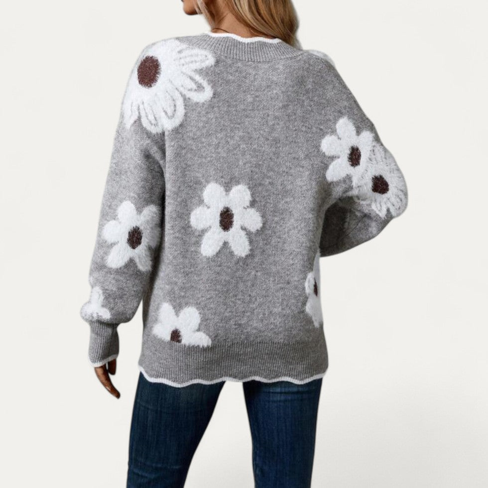 VogeLuxe | Pull en maille fleurie oversize pour femme 2
