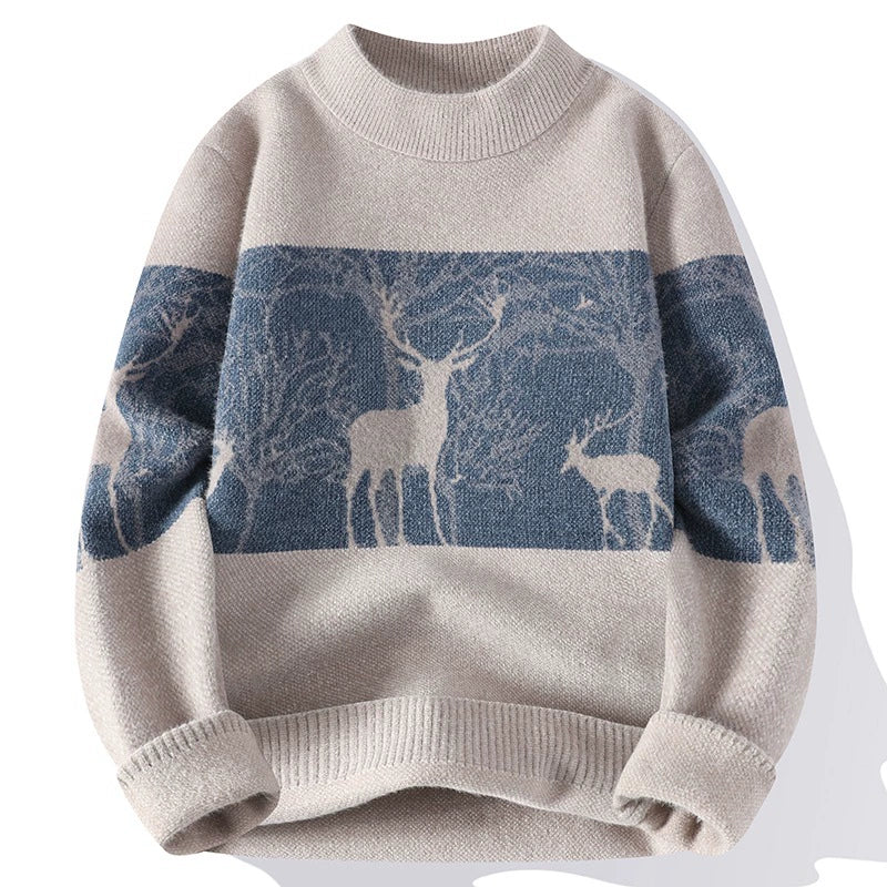 VogeLuxe | Pull en maille jacquard à motif cerf pour homme 0