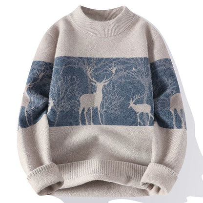 VogeLuxe | Pull en maille jacquard à motif cerf pour homme 0