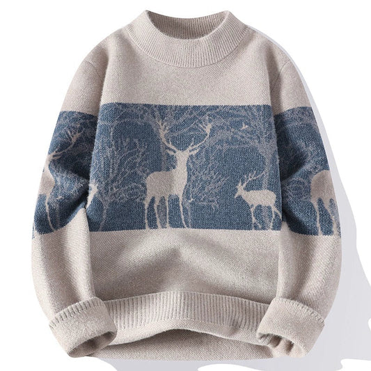 Pull Homme Motif Cerf Tricot Élégant - PanierRoyale