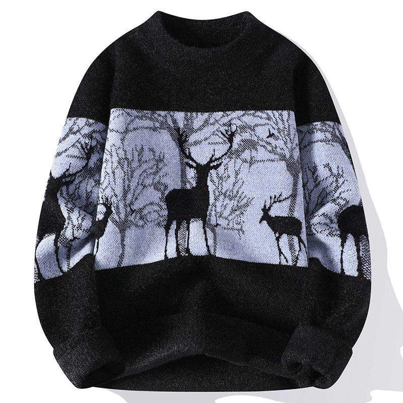 Pull Homme Motif Cerf Tricot Élégant