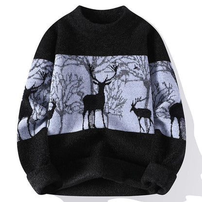 Pull Homme Motif Cerf Tricot Élégant
