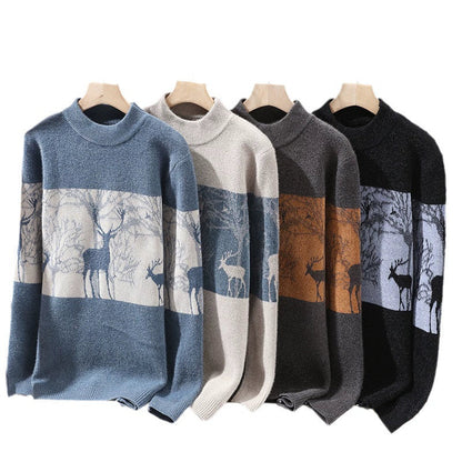 VogeLuxe | Pull en maille jacquard à motif cerf pour homme 4