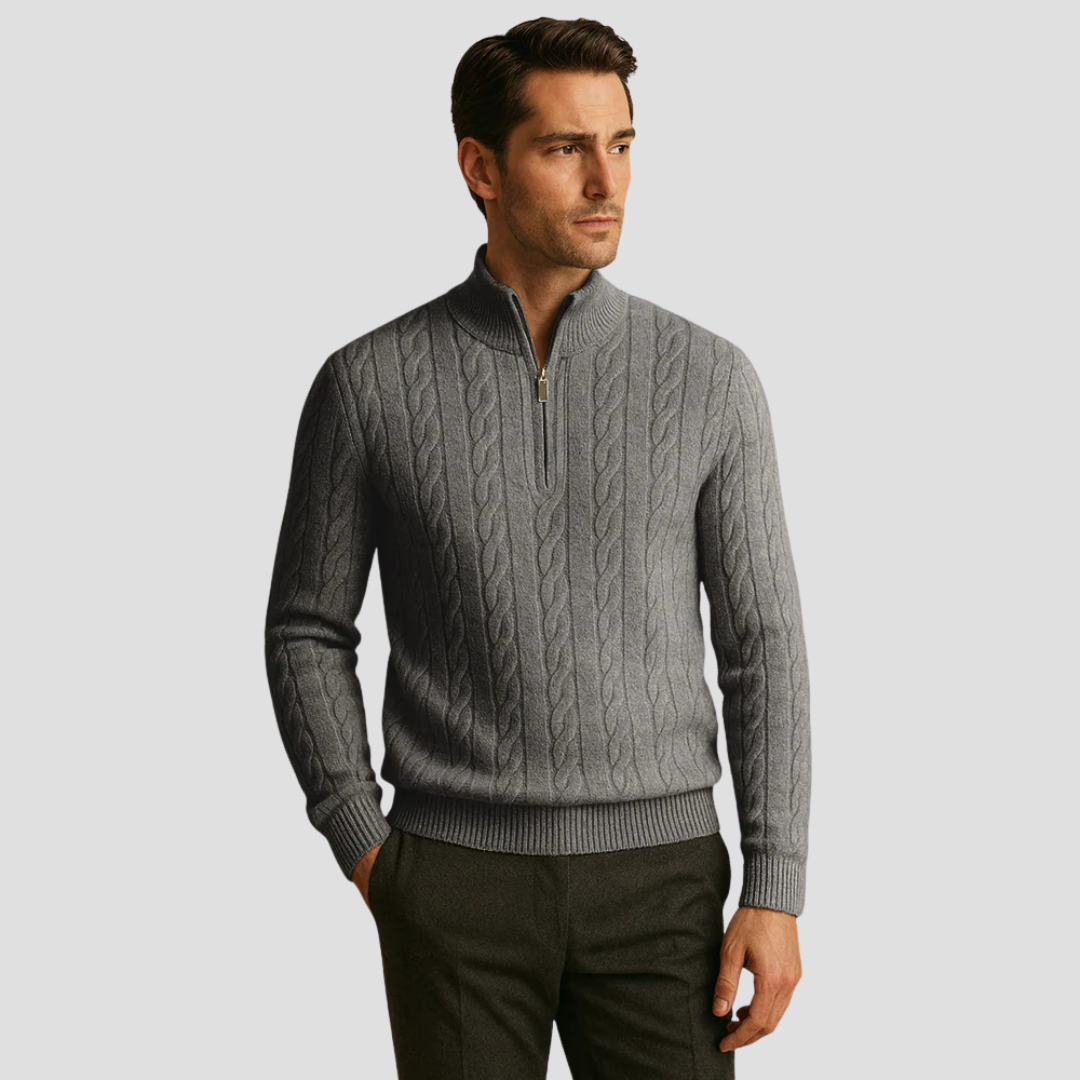 VogeLuxe | Pull en maille torsadée à col zippé pour homme 2