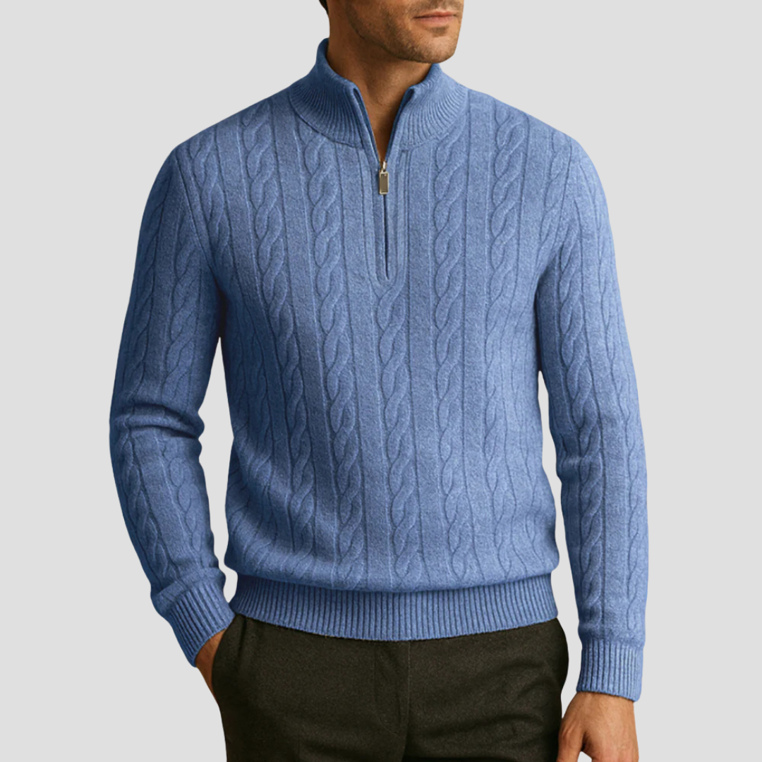 VogeLuxe | Pull en maille torsadée à col zippé pour homme 4
