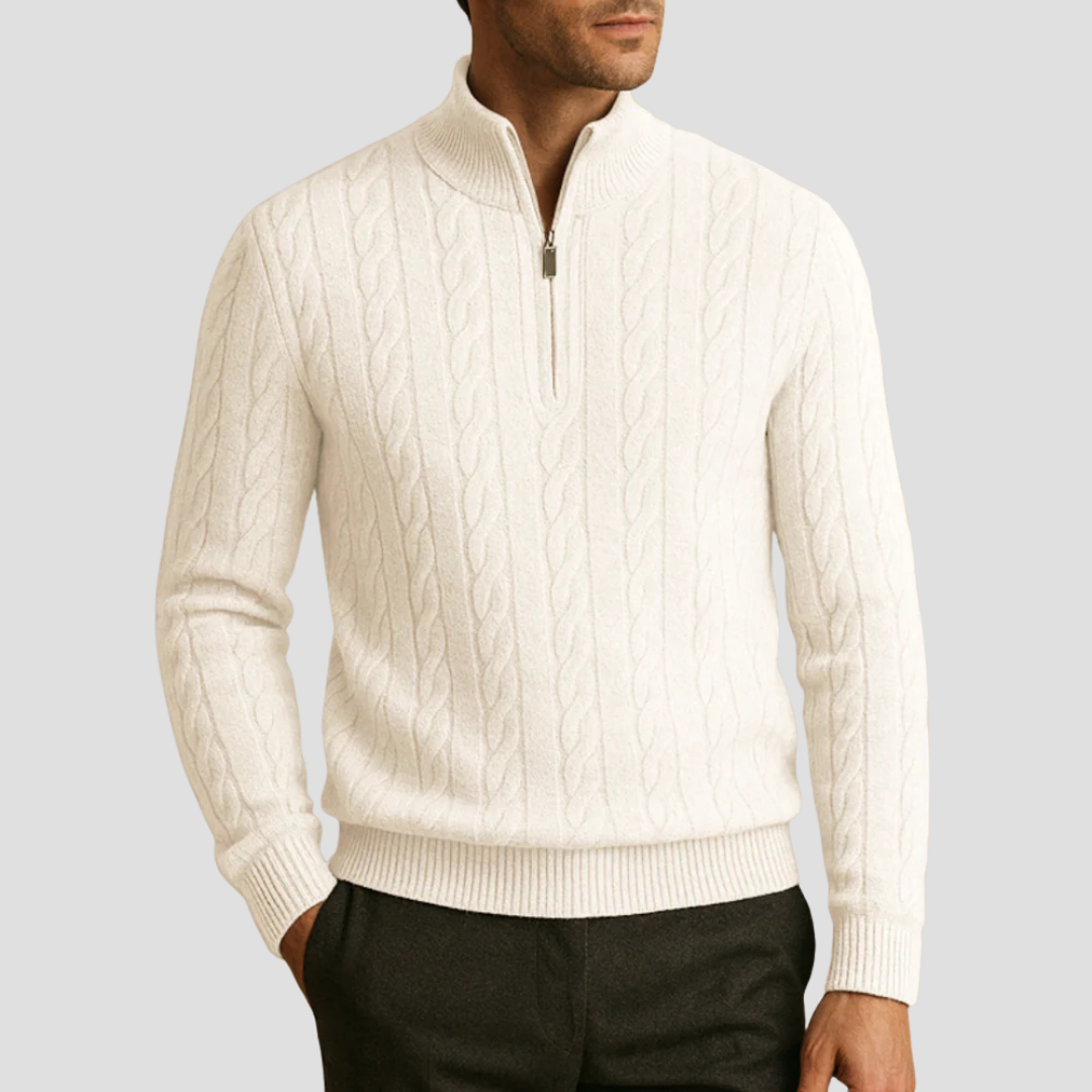 VogeLuxe | Pull en maille torsadée à col zippé pour homme 5
