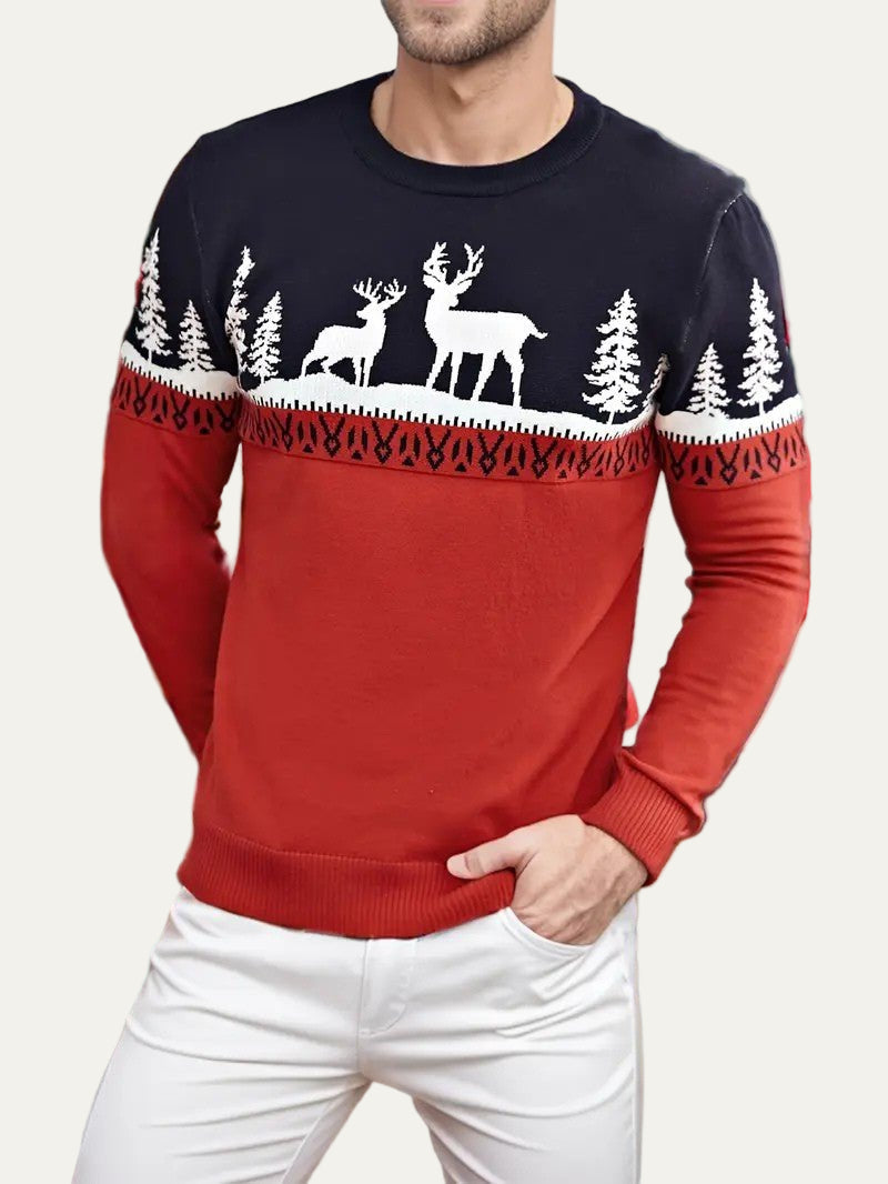 VogeLuxe | Pull homme Fair Isle à motifs de rennes et blocs de couleurs 1