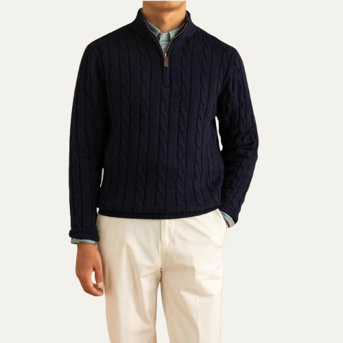 VogeLuxe | Pull homme à col zippé en maille torsadée 4