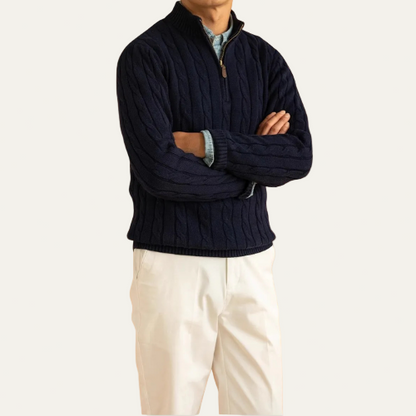 VogeLuxe | Pull homme à col zippé en maille torsadée 5