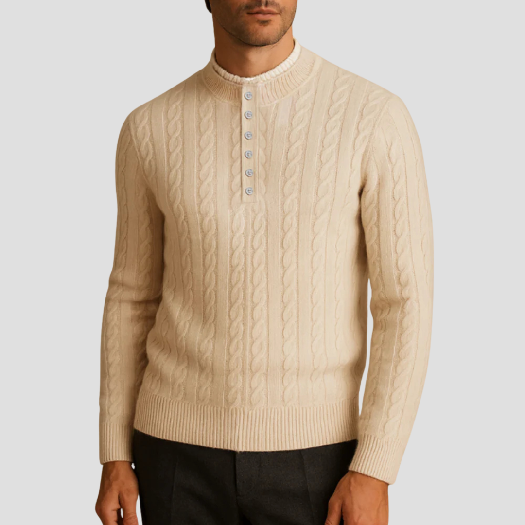 Pull Homme Col Rond Boutons Cachemire Doux - PanierRoyale