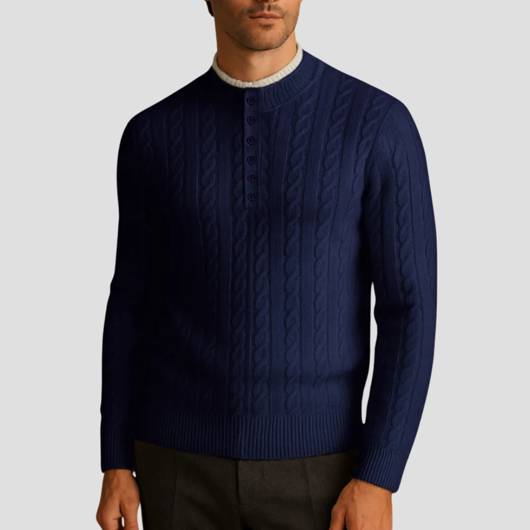 Pull Homme Col Rond Boutons Cachemire Doux