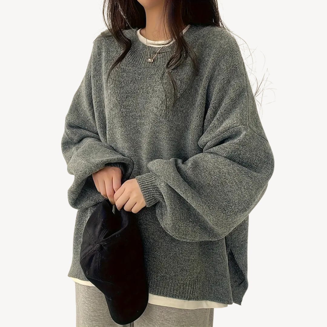Pull femme décontracté oversize col rond
