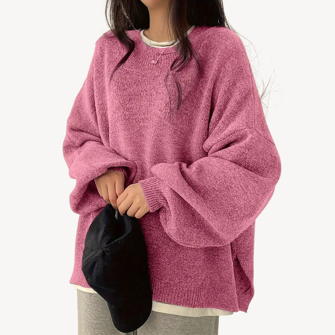 Pull femme décontracté oversize col rond