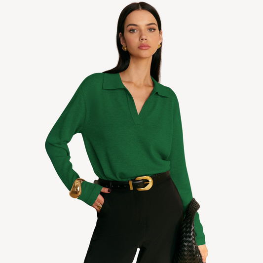 Pull femme col V décontracté en coton - PanierRoyale