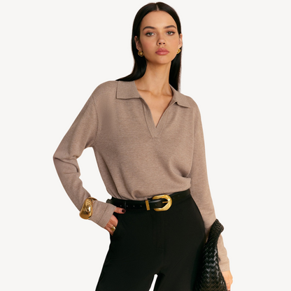 Pull femme col V décontracté en coton
