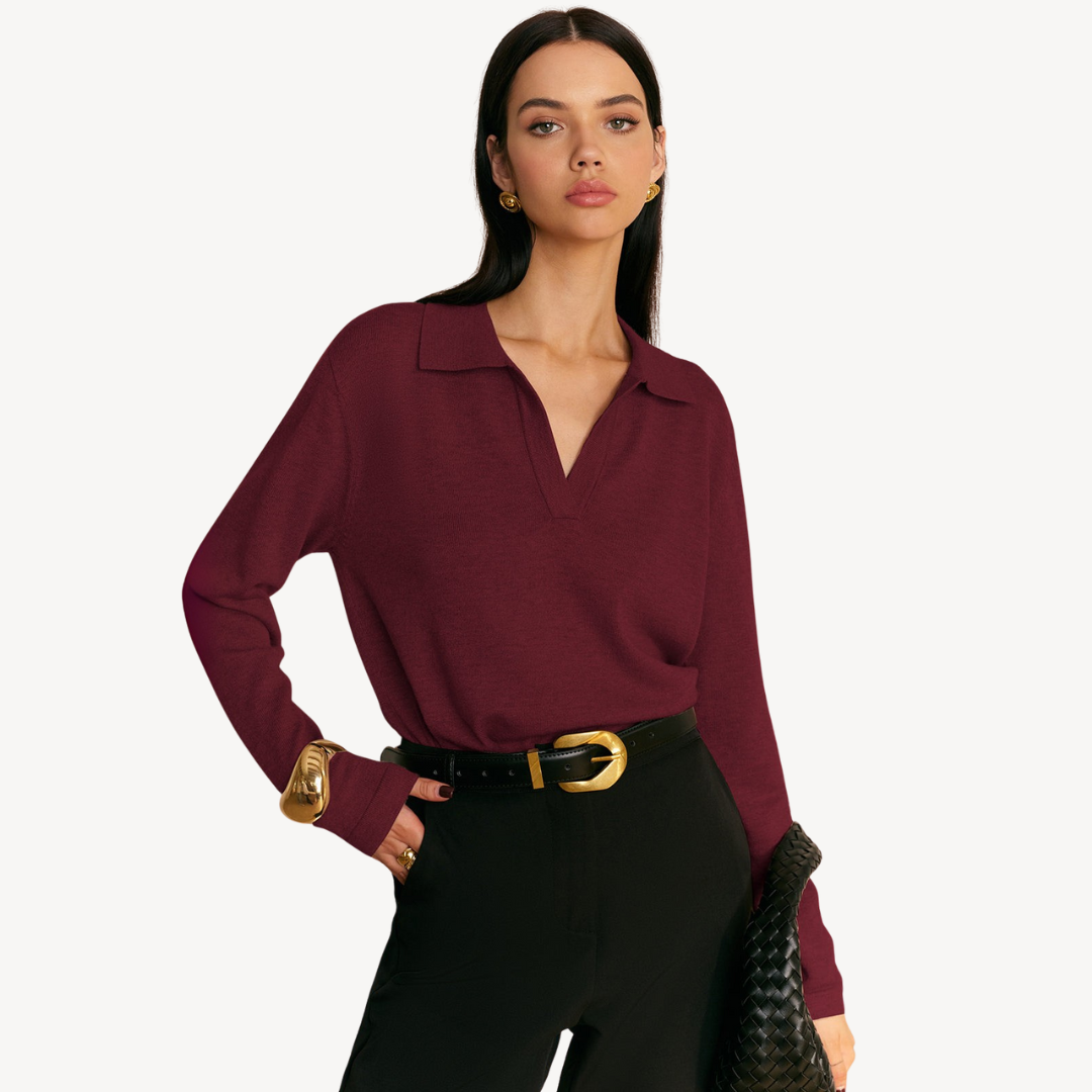 VogeLuxe | Pull polo en maille à col V pour femme 6