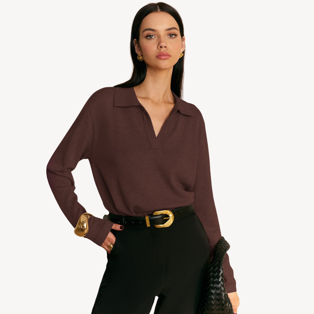 VogeLuxe | Pull polo en maille à col V pour femme 7