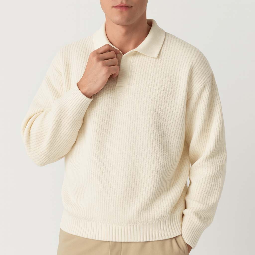 Pull Polo Homme en Maille Texturée
