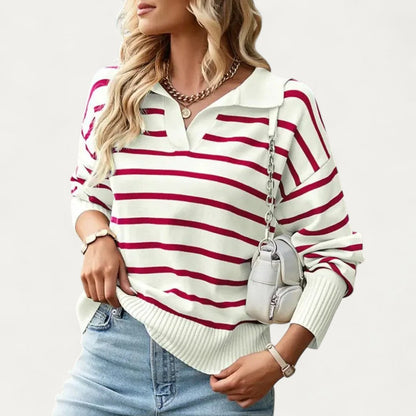 VogeLuxe | Pull polo rayé en maille pour femme 2