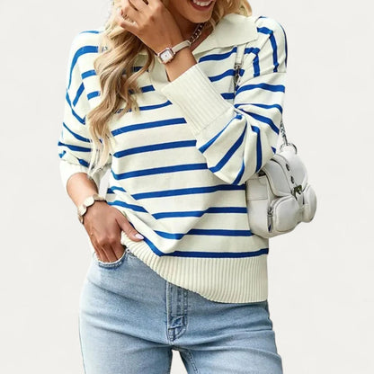 VogeLuxe | Pull polo rayé en maille pour femme 3