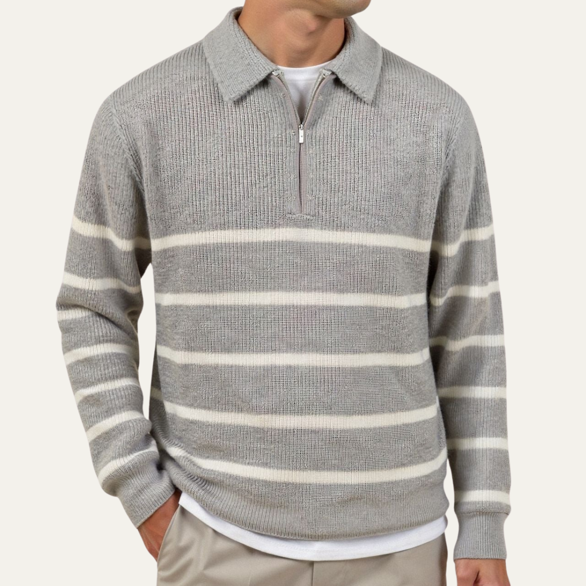 VogeLuxe | Pull polo rayé en maille pour homme 1